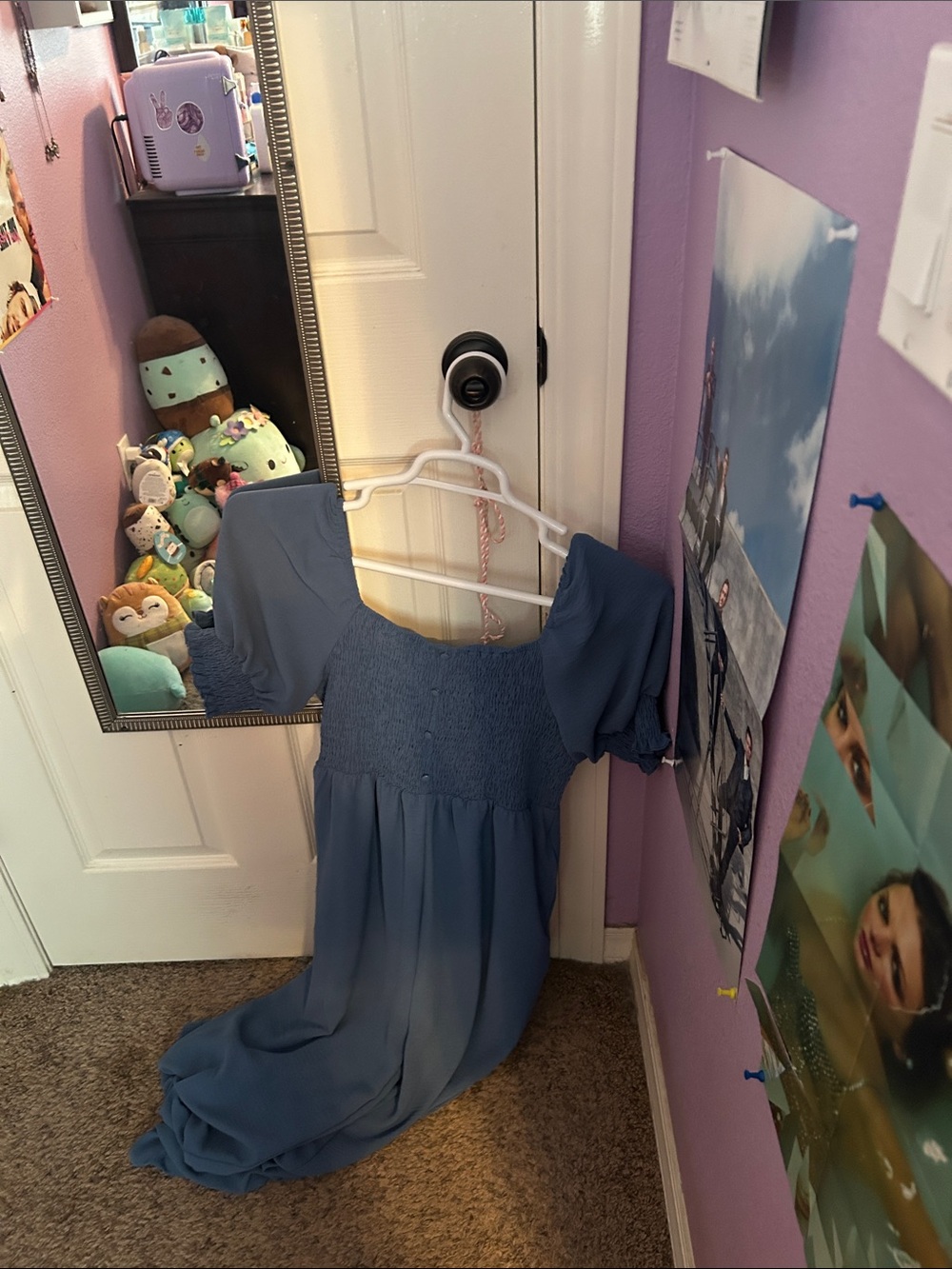 Amazon Essentials Blue Smocked Puff-Sleeve Jumpsuit